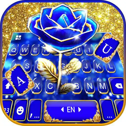 Play Gold Blue Rose Crystal Keyboard Theme APK