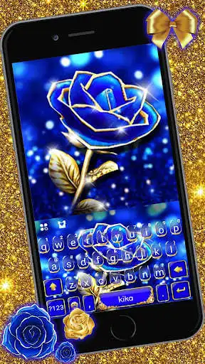 Play Gold Blue Rose Crystal Keyboard Theme  and enjoy Gold Blue Rose Crystal Keyboard Theme with UptoPlay