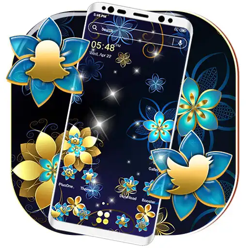 Play Golden Blue Flower Launcher Th APK