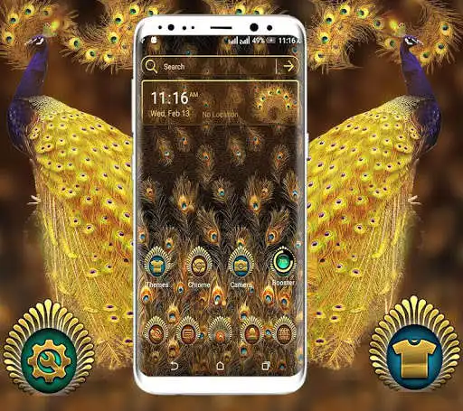 Play Golden Peacock Feather Launcher Theme  and enjoy Golden Peacock Feather Launcher Theme with UptoPlay