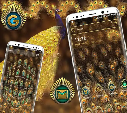 Play Golden Peacock Feather Launcher Theme as an online game Golden Peacock Feather Launcher Theme with UptoPlay