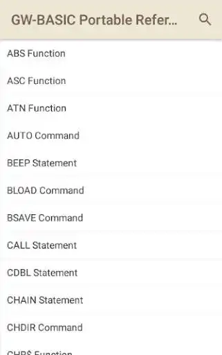 Play APK GW-BASIC Portable Reference  and enjoy GW-BASIC Portable Reference with UptoPlay com.independent_software.gwbasicreference