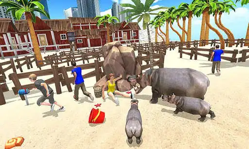 Play Hippo Family Simulator - Beach & City Attack 2019 as an online game Hippo Family Simulator - Beach & City Attack 2019 with UptoPlay