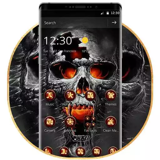 Run free android online Horrific Flaming Skull Theme Icon Packs APK
