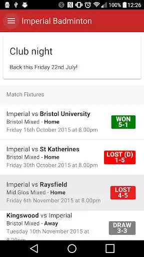 Play Imperial Badminton Fixtures  and enjoy Imperial Badminton Fixtures with UptoPlay