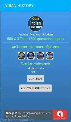 Play Indian History Quiz AIH MIH MOD 1500 MCQ