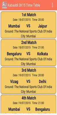 Play KABADDI 2K15 TIME TABLE