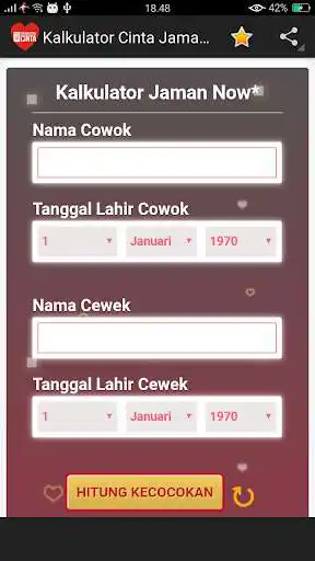 Play APK Kalkulator Cinta Jaman Now  and enjoy Kalkulator Cinta Jaman Now with UptoPlay com.Syaban.KalkulatorCinta
