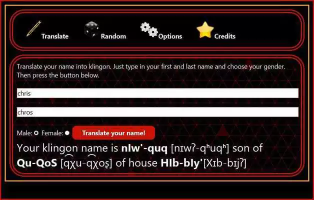 Play Klingon Name Translator