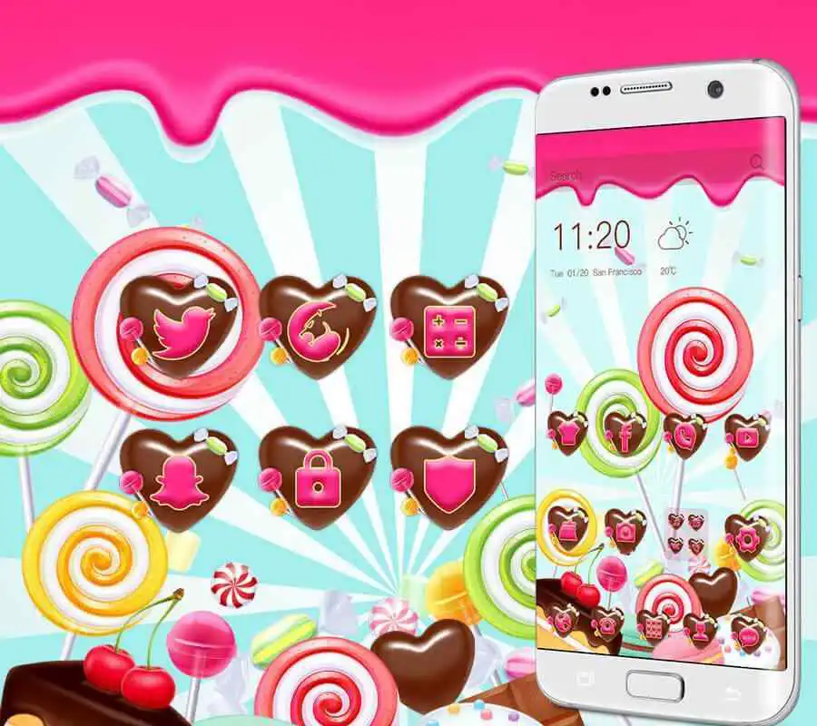 Play lovely lollipop theme chocolate peach icon