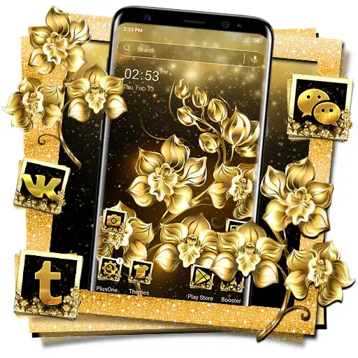Play Luxury Gold Flower Launcher Theme APK