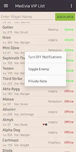 Play Medivia VIP List as an online game Medivia VIP List with UptoPlay