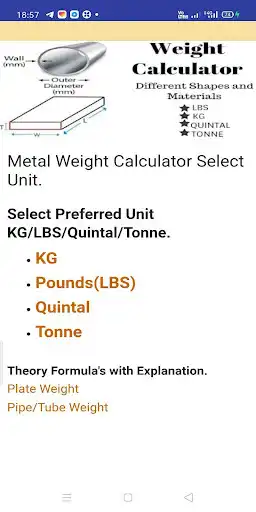 Play Metal Weight Calculator- Plate/Pipe/Bar/steel free  and enjoy Metal Weight Calculator- Plate/Pipe/Bar/steel free with UptoPlay