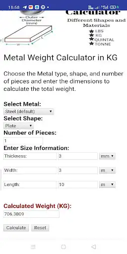 Play Metal Weight Calculator- Plate/Pipe/Bar/steel free as an online game Metal Weight Calculator- Plate/Pipe/Bar/steel free with UptoPlay