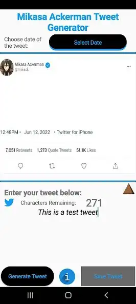 Play Mikasa Ackerman Tweet creator as an online game online Mikasa Ackerman Tweet creator with UptoPlay Play Mikasa Ackerman Tweet creator as an online game Mikasa Ackerman Tweet creator with UptoPlay