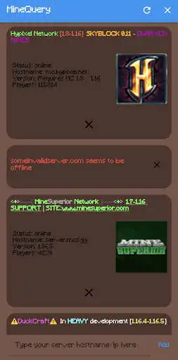 Play MineQuery - MC Server Status Info as an online game MineQuery - MC Server Status Info with UptoPlay