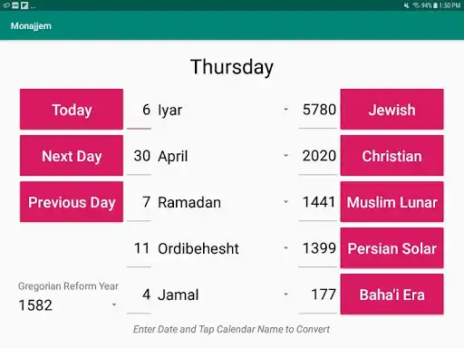 Play Monajjem: 5 Calendar Date Converter as an online game Monajjem: 5 Calendar Date Converter with UptoPlay