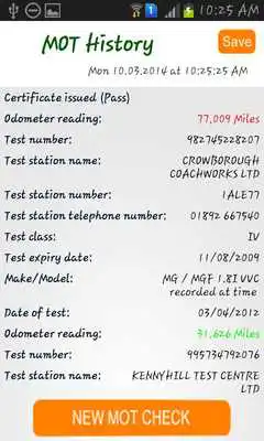 Play MOT History Check