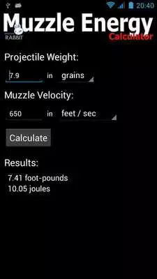 Play Muzzle Energy Calculator