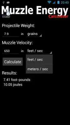 Play Muzzle Energy Calculator