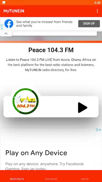 Play MyTUNEiN - Internet Radio  TV as an online game MyTUNEiN - Internet Radio  TV with UptoPlay