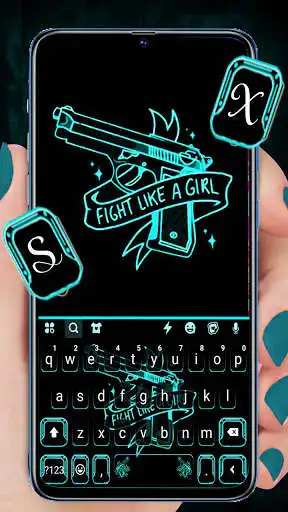 Play Neon Blue Gun Keyboard Background  and enjoy Neon Blue Gun Keyboard Background with UptoPlay