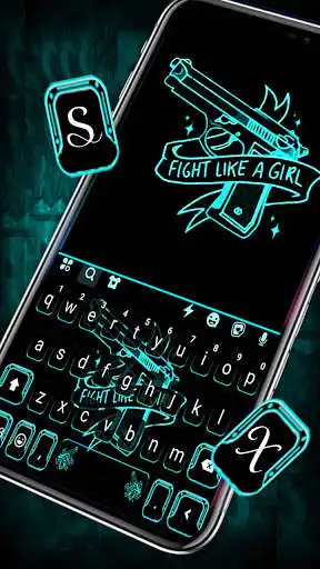 Play Neon Blue Gun Keyboard Background as an online game Neon Blue Gun Keyboard Background with UptoPlay