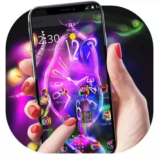 Run free android online Neon Purple Clock Monster Theme APK