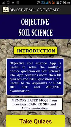 Play APK Objective Soil Science Trial  and enjoy Objective Soil Science Trial with UptoPlay com.gopalmahajan.soil.question_pro<br>The OBJECTIVE SOIL SCIENCE MCQs app covers questions from different sub disciplines of soil science. <br>The app has been prepared using approximately 2400 questions. <br>The questions are divided in quizzes and each quiz contains 30 questions. Section of correct answer will direct the users to the next question.<br>The use of the app is self-explanatory and it is very user friendly.<br>The app has unique feature of sharing the questions. Each question can be shared through various sharing apps to others. This allows group discussions and fruitful interaction among learners.<br><br>Copyright:<br>All rights are reserved. No part of this publication may be reproduced or transmitted in any form or by any means without the prior permission of the author and the publisher.<br><br>Disclaimer: <br>Due care and diligence has been taken while preparing or developing this utility. The author does not hold any responsibility for any mistakes that may have inadvertently crept in.</p></div><br><br><br><a title= 