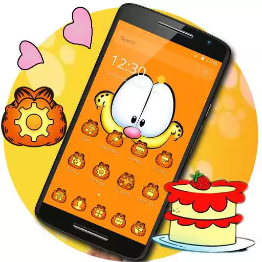 Run free android online Orange Cartoon Cute Lazy Cat Theme APK