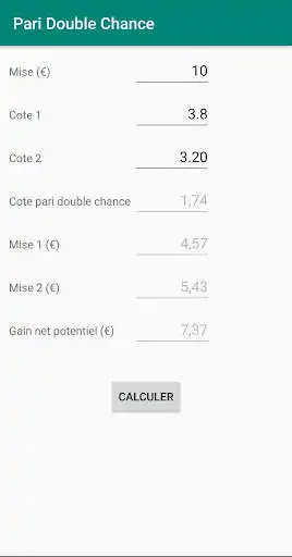 Play Pari double chance : calcul de mises & cotes  and enjoy Pari double chance : calcul de mises & cotes with UptoPlay