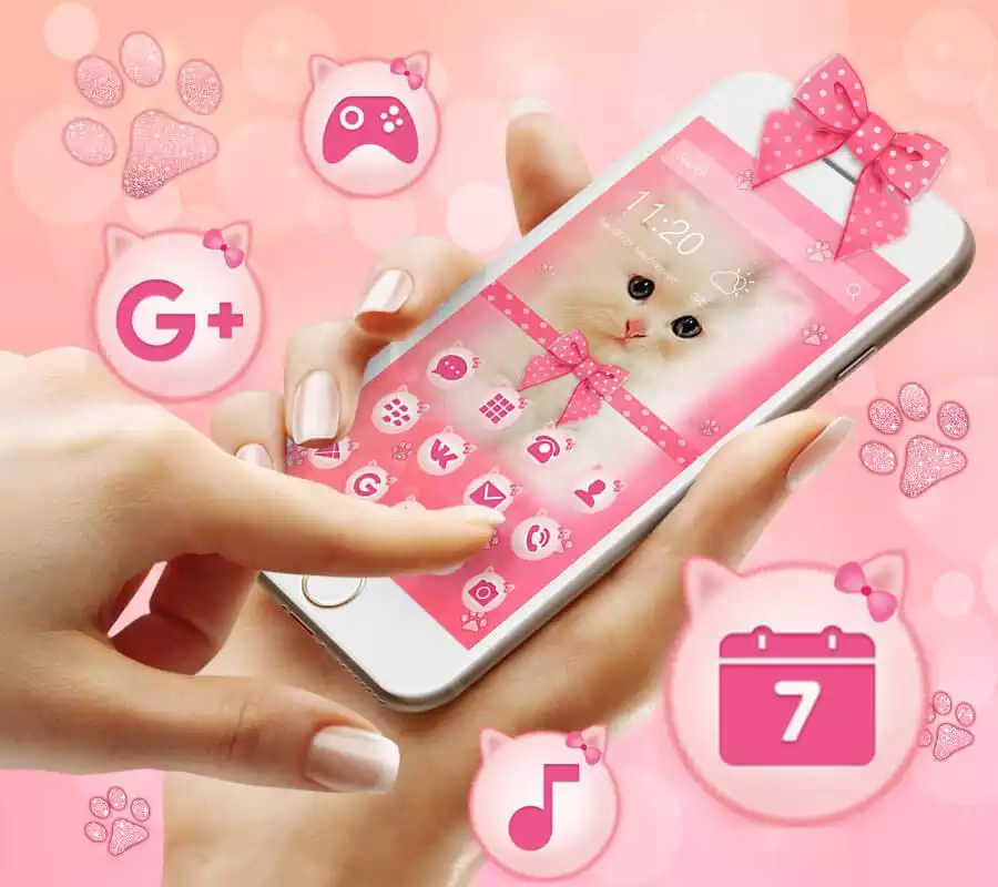 Play Pink Bowknot Cute Downy Cat Theme