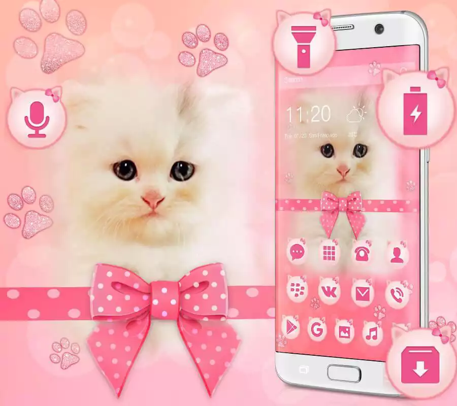 Play Pink Bowknot Cute Downy Cat Theme