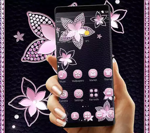 Play APK Pink Flower Diamond Black Theme  and enjoy Pink Flower Diamond Black Theme with UptoPlay com.launcher.theme.t211810960