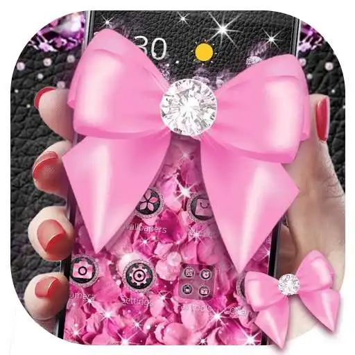 Run free android online Pink Glitter Diamond Bowknot Theme APK