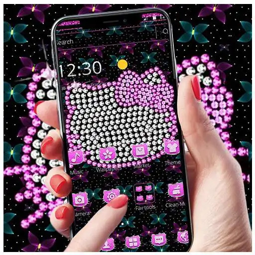 Run free android online Pink Glitter Kitty Bowknot Theme APK