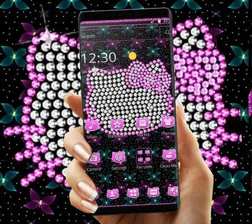 Play APK Pink Glitter Kitty Bowknot Theme  and enjoy Pink Glitter Kitty Bowknot Theme with UptoPlay com.launcher.theme.t211811004