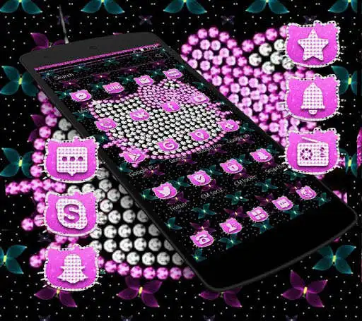 Play APK Pink Glitter Kitty Bowknot Theme  and enjoy Pink Glitter Kitty Bowknot Theme with UptoPlay com.launcher.theme.t211811004