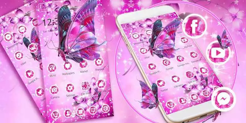 Play Pink Neon Butterfly Theme Wallpaper  Lock Screen