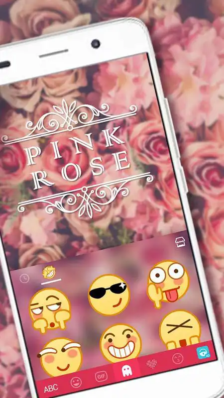 Play Pink Rose Emoji Keyboard Theme