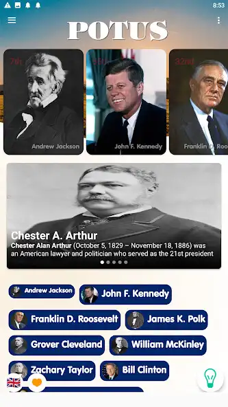 Play POTUS (quiz and info) as an online game POTUS (quiz and info) with UptoPlay