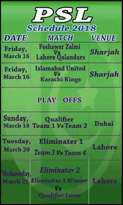 Play PSL Schedule 2018 : Players Name Free