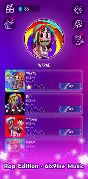 Play Rap Tiles - 6ix9ine Beats  and enjoy Rap Tiles - 6ix9ine Beats with UptoPlay