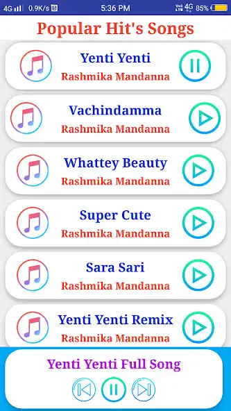 Play Rashmika Mandanna All Songs  and enjoy Rashmika Mandanna All Songs with UptoPlay