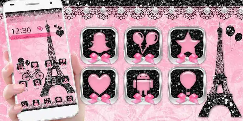 Play Rose Pink Paris Eiffel Tower Launcher Theme