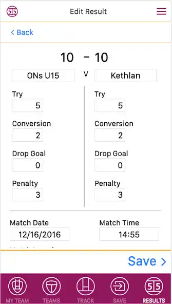 Play Rugby Score Tracker