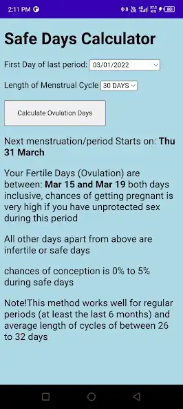 Play Safe Days Calculator II as an online game Safe Days Calculator II with UptoPlay