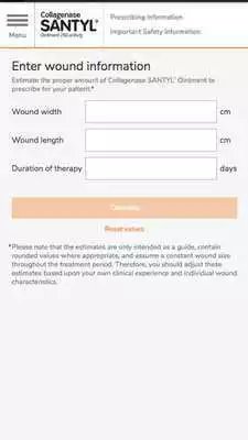 Play SANTYL* Ointment calculator
