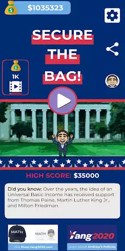 Play Secure The Bag! The Unofficial Game of #YangGang  and enjoy Secure The Bag! The Unofficial Game of #YangGang with UptoPlay