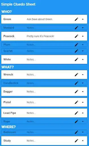 Play Simple Clue Sheet (Cluedo) as an online game Simple Clue Sheet (Cluedo) with UptoPlay